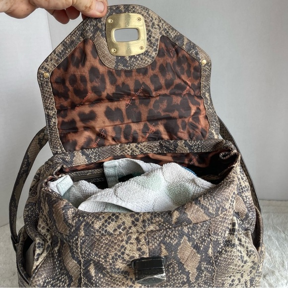 B Makowsky Satchel Shoulder Crossbody Handbag Leather Gray Beige gold Snake Y2K - Picture 9 of 16